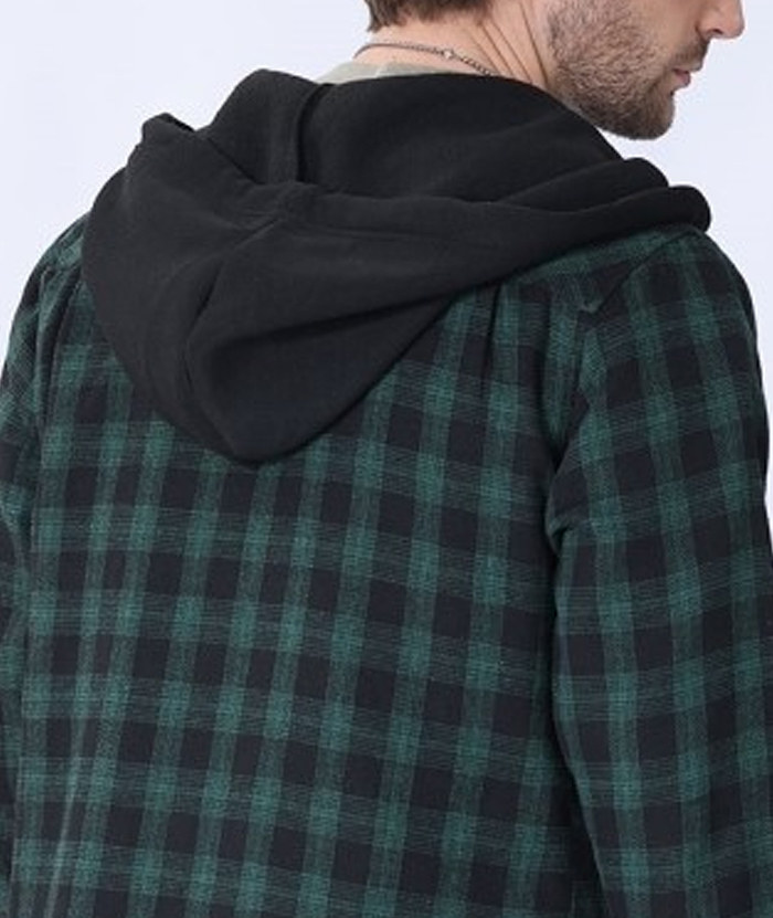 Men's Hooded Button Up Flannel Plaid Shirt-DUMLT05800