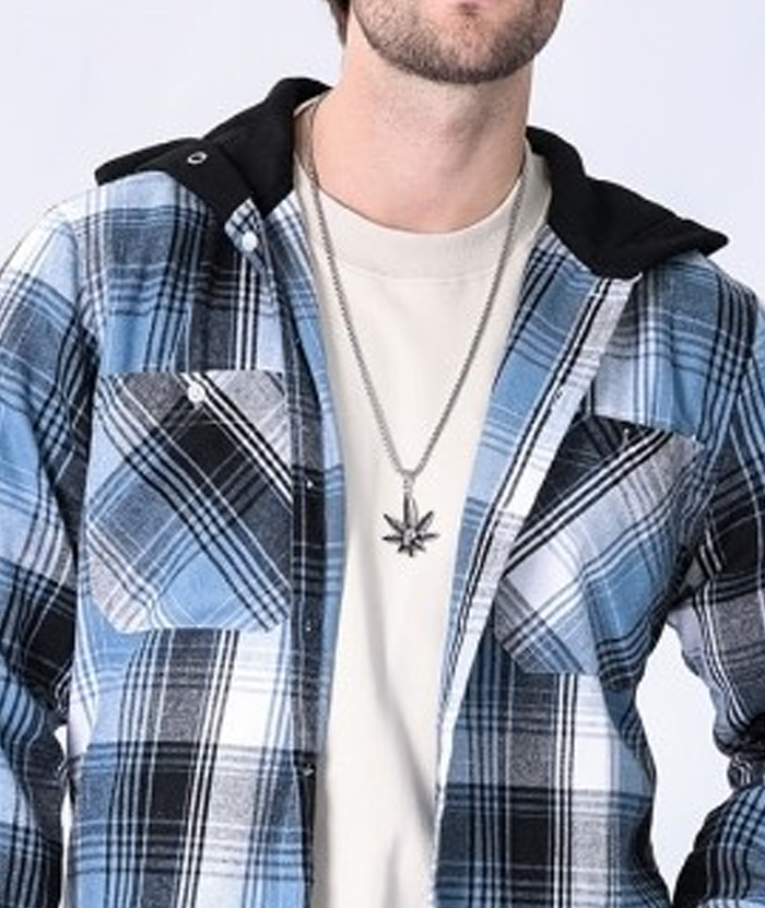 Men's Hooded Button Up Flannel Plaid Shirt-DUMLT05800