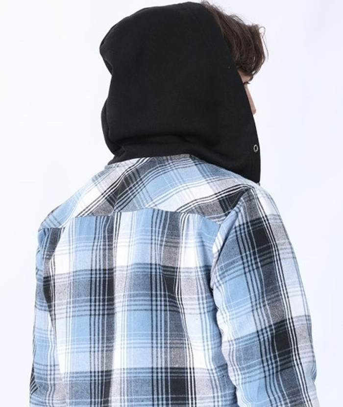 Men's Hooded Button Up Flannel Plaid Shirt-DUMLT05800