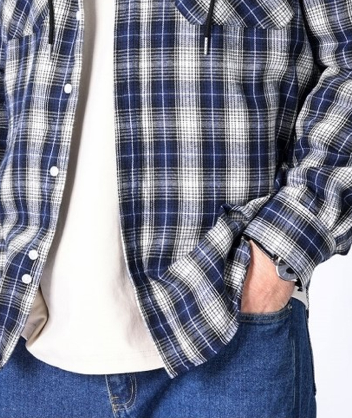 Men's Hooded Button Up Flannel Plaid Shirt-DUMLT05800