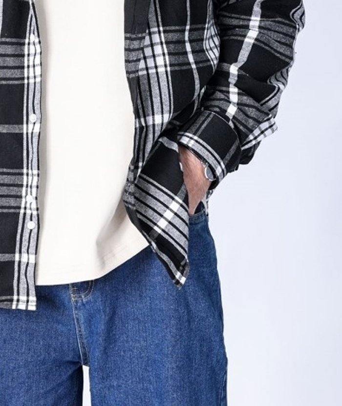 Men's Hooded Button Up Flannel Plaid Shirt-DUMLT05800
