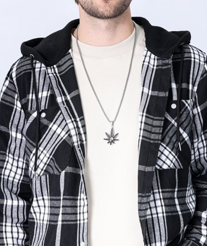 Men's Hooded Button Up Flannel Plaid Shirt-DUMLT05800