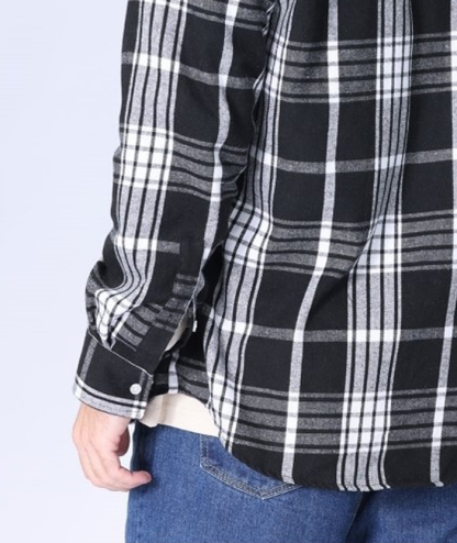 Men's Hooded Button Up Flannel Plaid Shirt-DUMLT05800