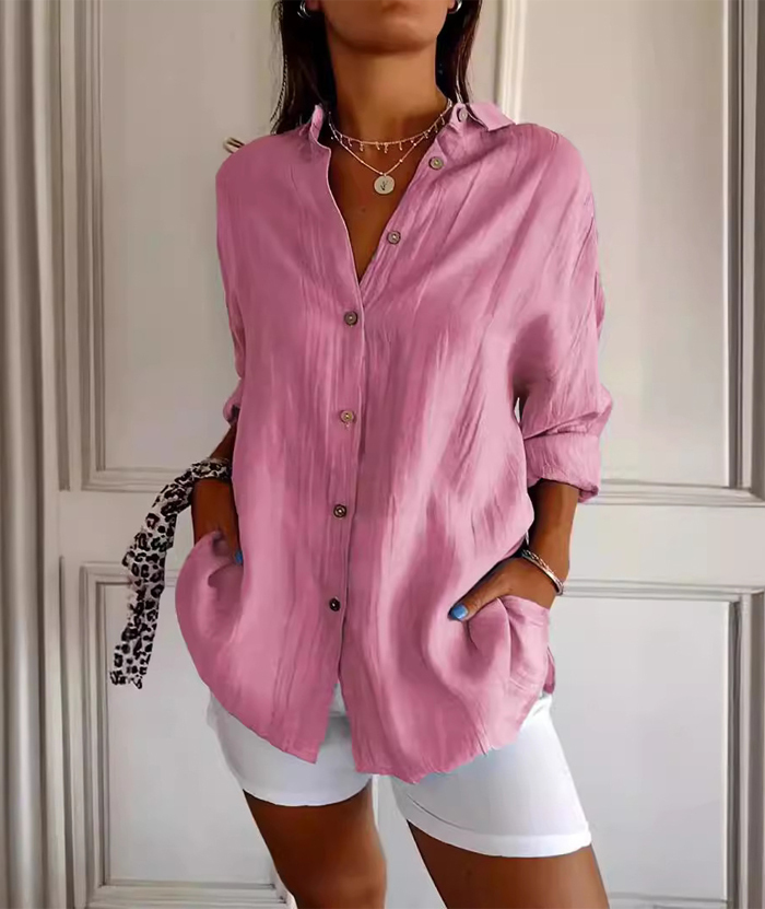 ZITY Women's Single Breasted Pleated Lapel Shirt-DUWLT06224