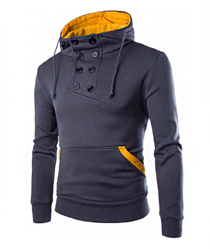 ZITY Men's Button Collar Long Sleeve with Pocket Casual Hoodie-DUMFH05036|Zitysports