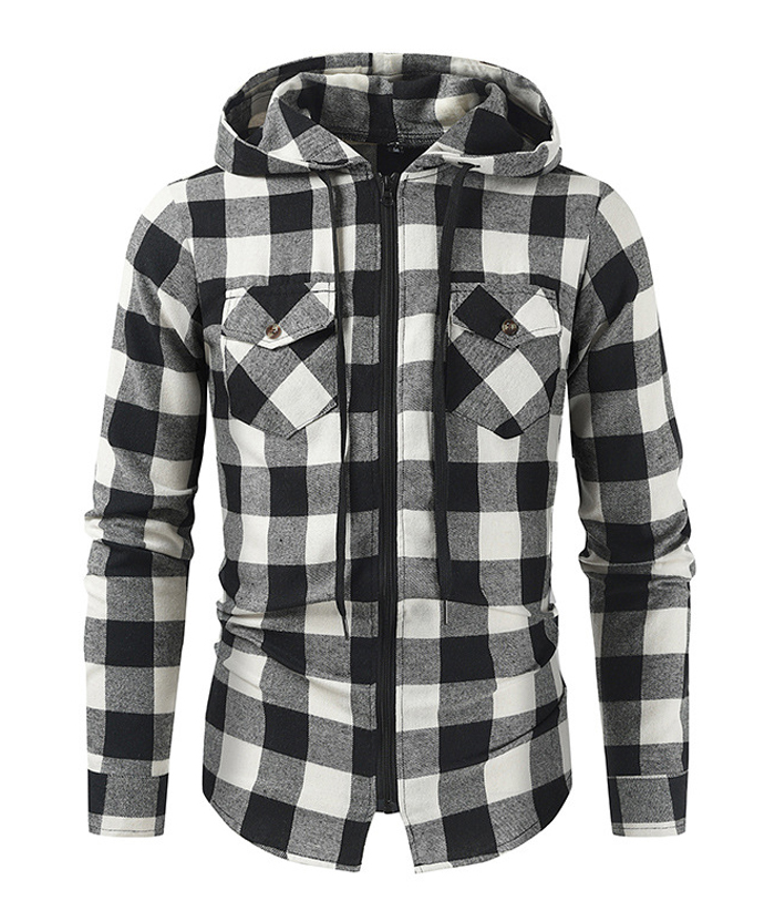 ZITY Men's Plaid Long Sleeved Full Zip Hoodie-DUMFH05321|Zitysports
