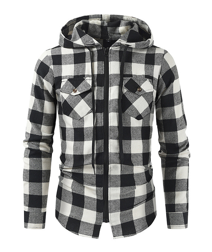 ZITY Men's Plaid Long Sleeved Full Zip Hoodie-DUMFH05321|Zitysports