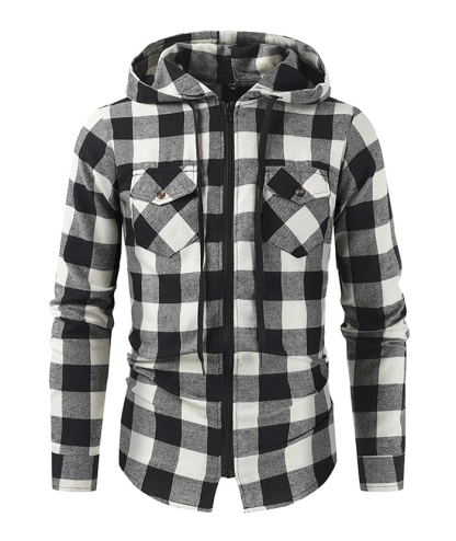 ZITY Men's Plaid Long Sleeved Full Zip Hoodie-DUMFH05321|Zitysports