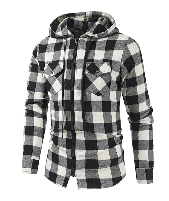 ZITY Men's Plaid Long Sleeved Full Zip Hoodie-DUMFH05321|Zitysports