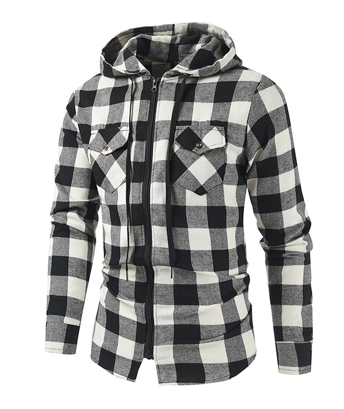 ZITY Men's Plaid Long Sleeved Full Zip Hoodie-DUMFH05321|Zitysports
