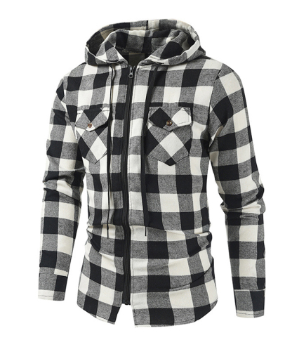 ZITY Men's Plaid Long Sleeved Full Zip Hoodie-DUMFH05321|Zitysports