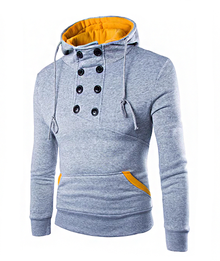 ZITY Men's Button Collar Long Sleeve with Pocket Casual Hoodie-DUMFH05036|Zitysports