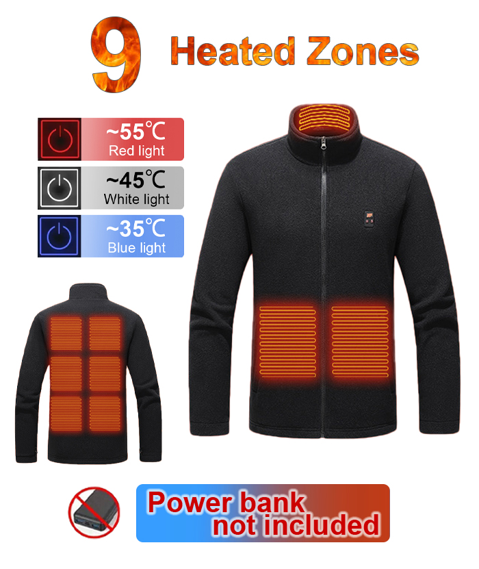 Unisex 9-Zone Polar Fleece Zip-Up Heated Jacket-M78