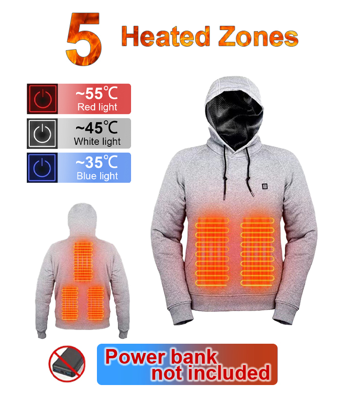 Unisex Heated Pullover Hoodie: 5 Heating Zones | Zitysports