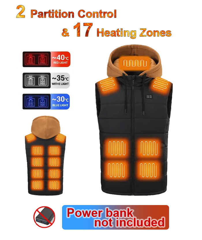 Wholesale Men's Detachable Hat 17 Zones Heated Vest | Zitysports