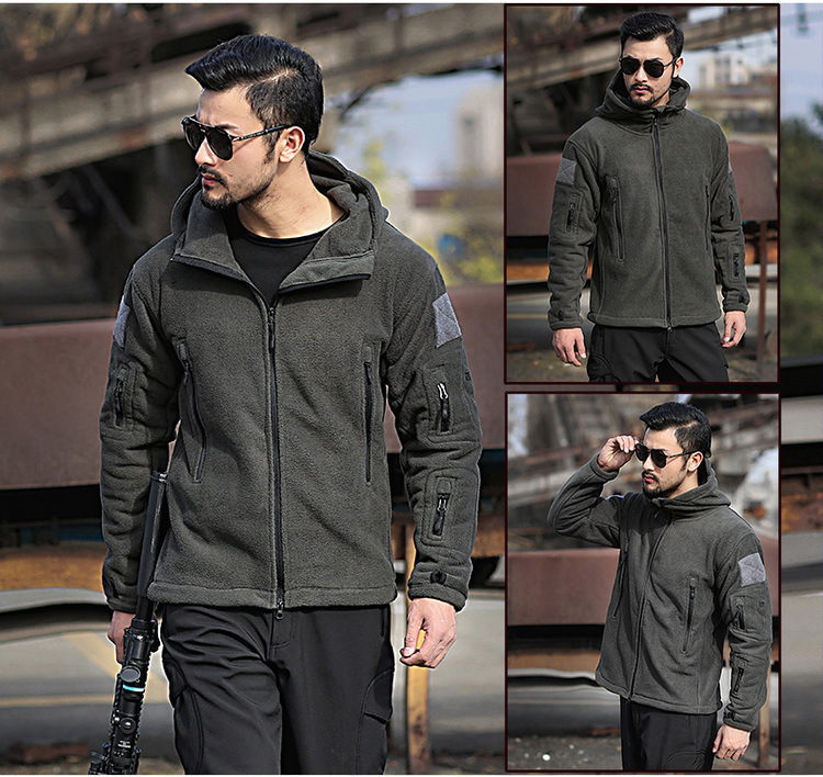 Gray Men's Solid Microfleece Tactical Hoodie Jacket