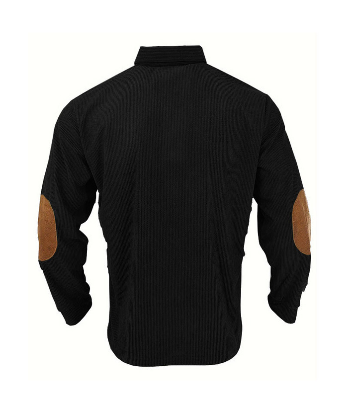 ZITY Men's Patch Corduroy Quater Botton Sweatshirt-DUMFH04830 | Zitysports