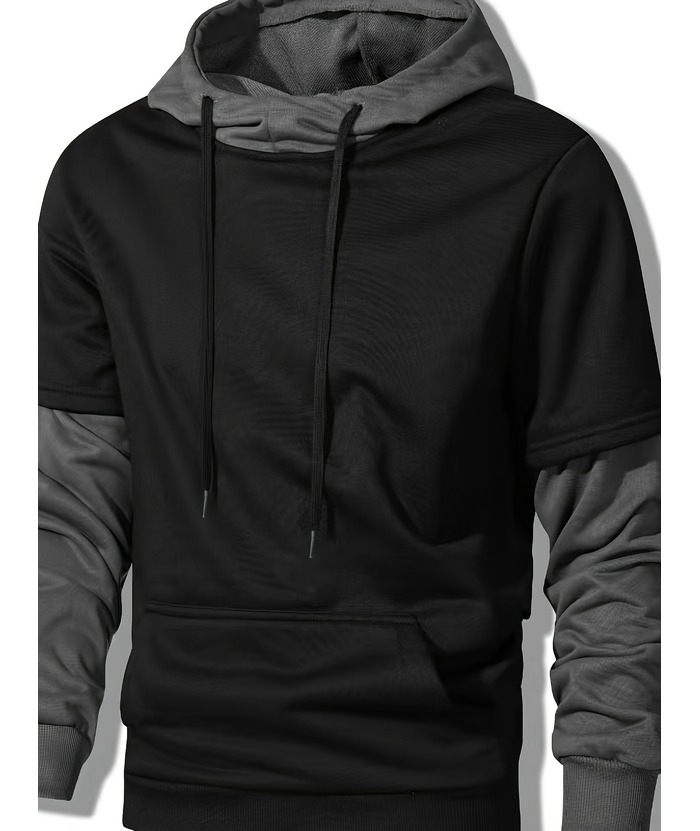 ZITY Men's Contrast Color Hooded Drawstring Pocket Long Sleeve Sweater-DUMHD04936|Zitysports