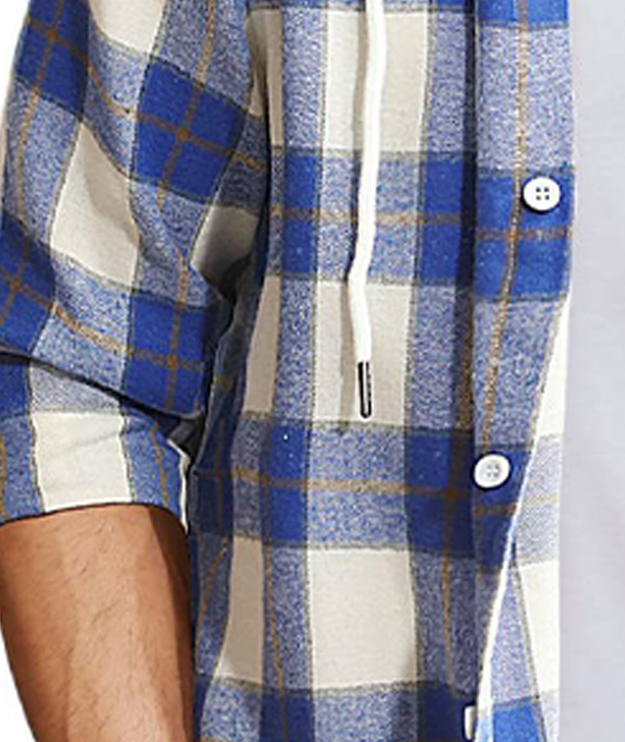 ZITY Men's Plaid Flannel Hoodie Shirt-DUMLT05332|Zitysports
