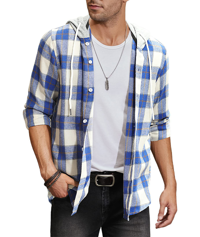 ZITY Men's Plaid Flannel Hoodie Shirt-DUMLT05332|Zitysports