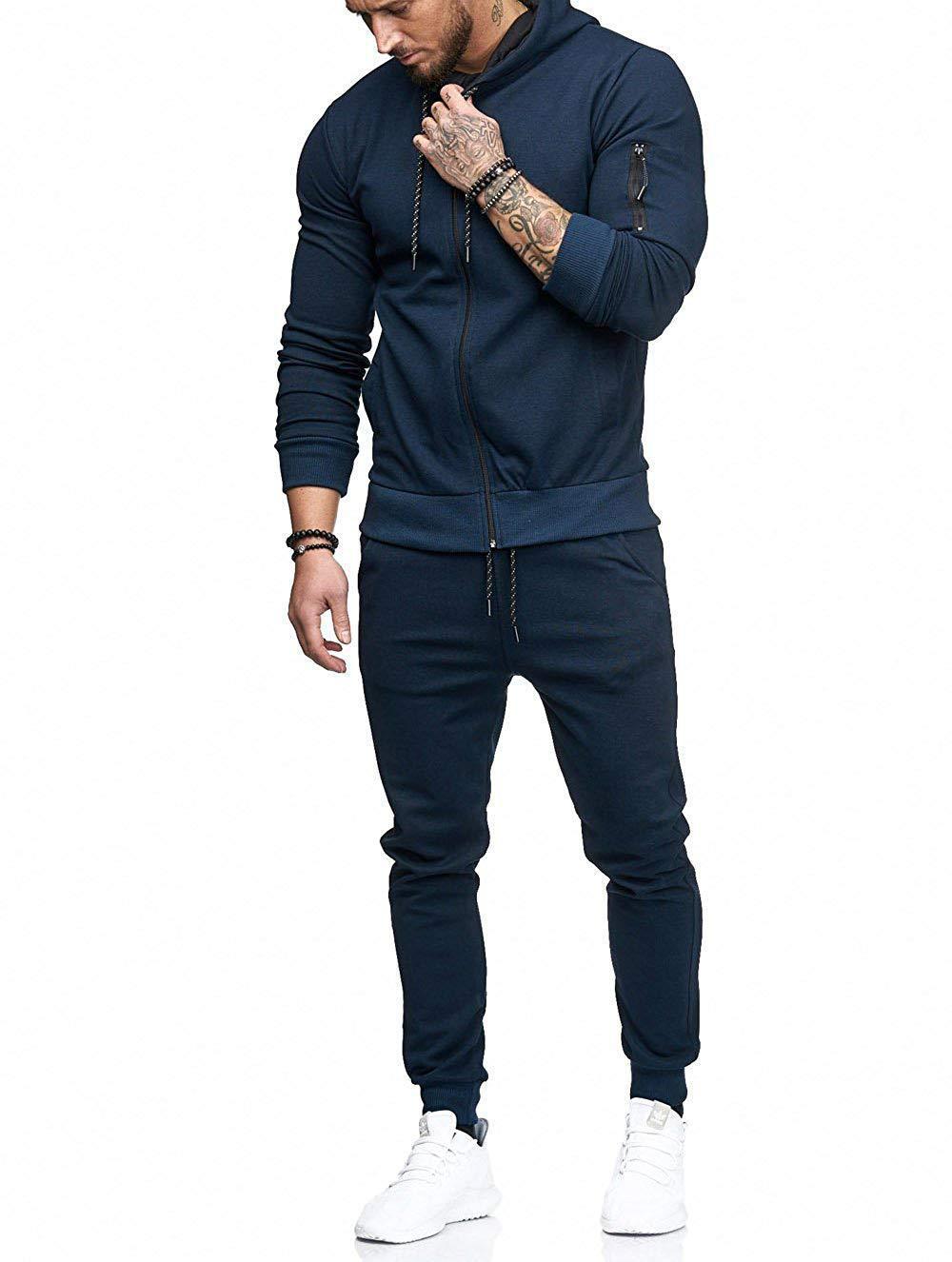 ZITY Men's Slim Fit Sportswear Autumn Hooded Sweater Suit-DUMFH04991|Zitysports