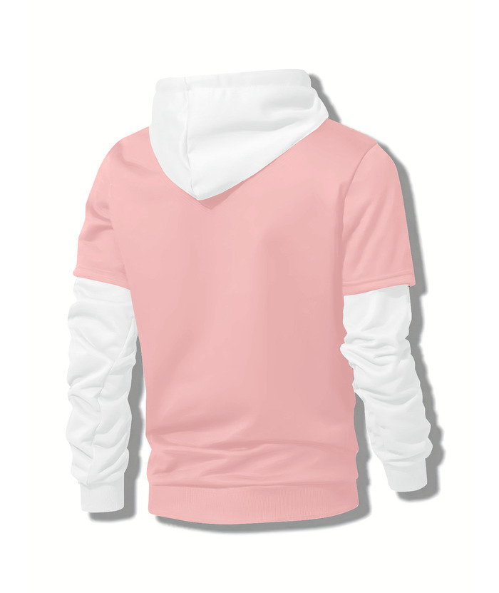 ZITY Men's Contrast Color Hooded Drawstring Pocket Long Sleeve Sweater-DUMHD04936|Zitysports