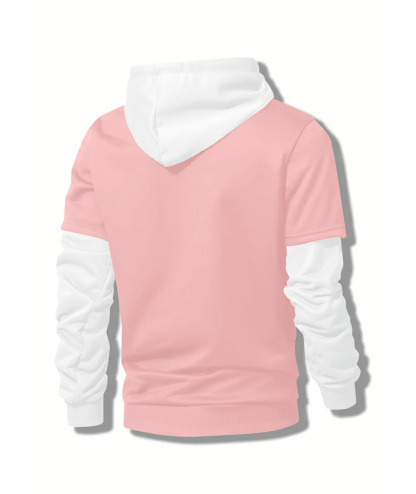 ZITY Men's Contrast Color Hooded Drawstring Pocket Long Sleeve Sweater-DUMHD04936|Zitysports