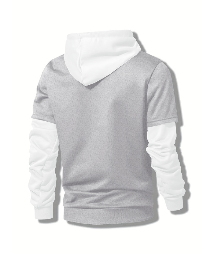 ZITY Men's Contrast Color Hooded Drawstring Pocket Long Sleeve Sweater-DUMHD04936|Zitysports