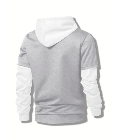 ZITY Men's Contrast Color Hooded Drawstring Pocket Long Sleeve Sweater-DUMHD04936|Zitysports