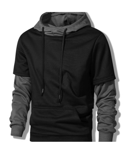 ZITY Men's Contrast Color Hooded Drawstring Pocket Long Sleeve Sweater-DUMHD04936|Zitysports
