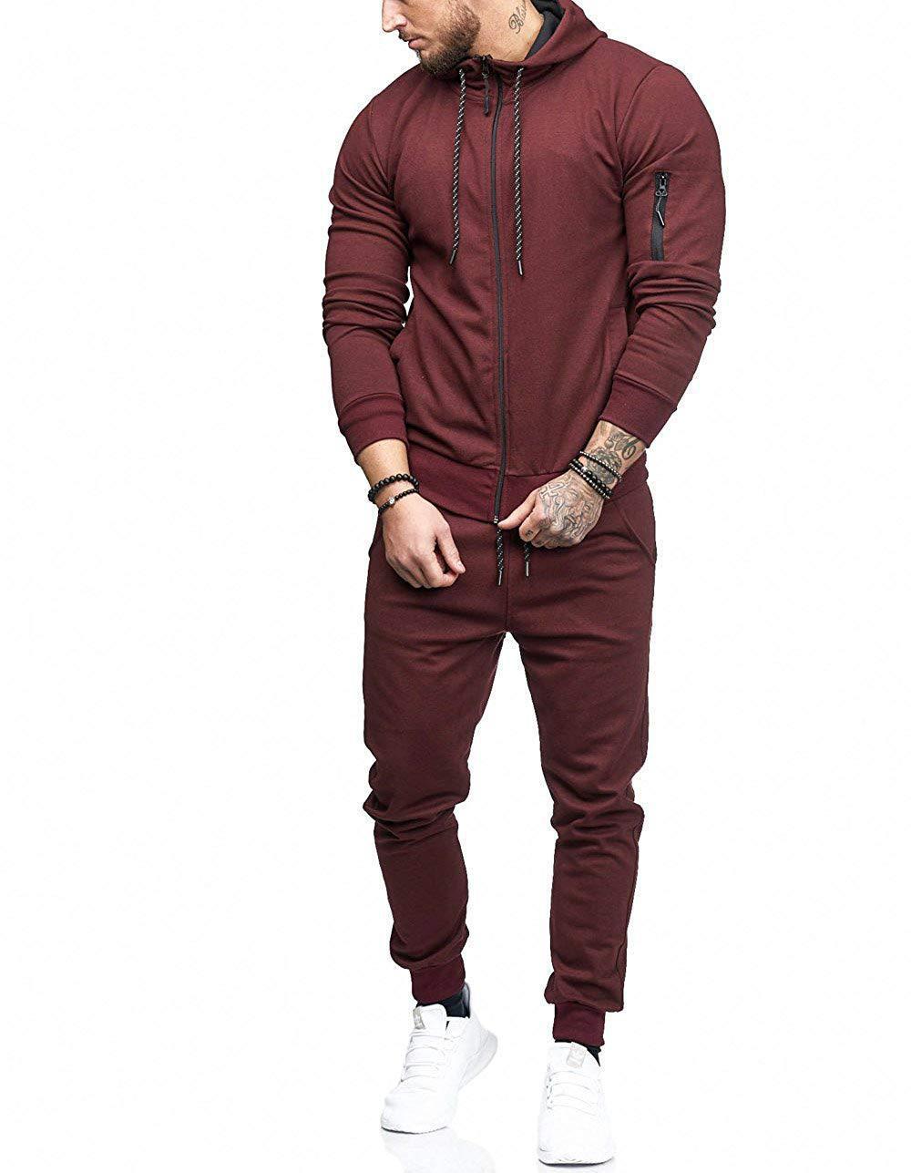 ZITY Men's Slim Fit Sportswear Autumn Hooded Sweater Suit-DUMFH04991|Zitysports
