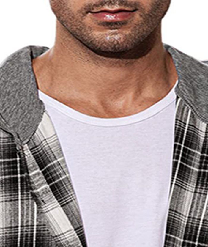 ZITY Men's Plaid Flannel Hoodie Shirt-DUMLT05332|Zitysports