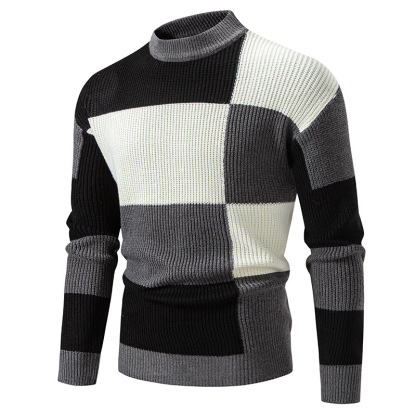 ZITY Men's Long Sleeve Color Block Casual Sweater-DUMFH06536