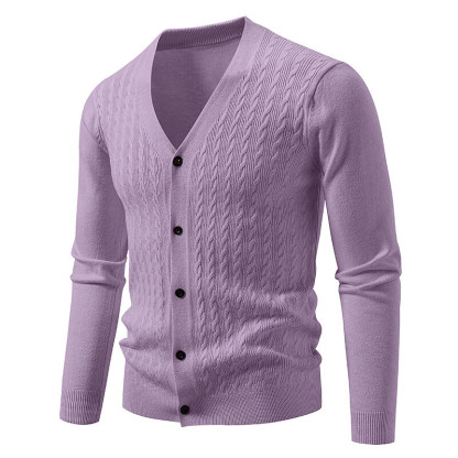 ZITY Men's Button Up V Neck Fleece Sweater-DUMFH06532
