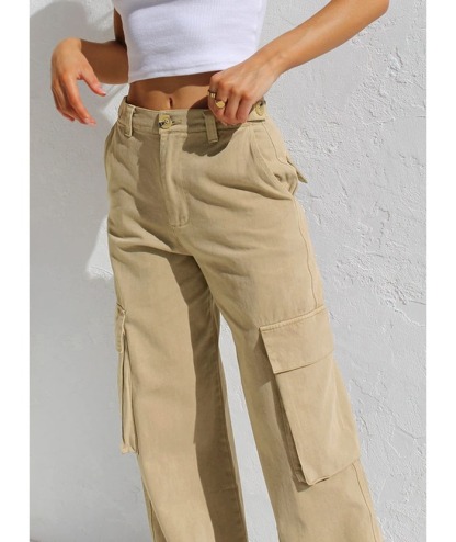 ZITY Women's Wide Leg Straight Multi Pockets Cargo Pant-DUWCP06165