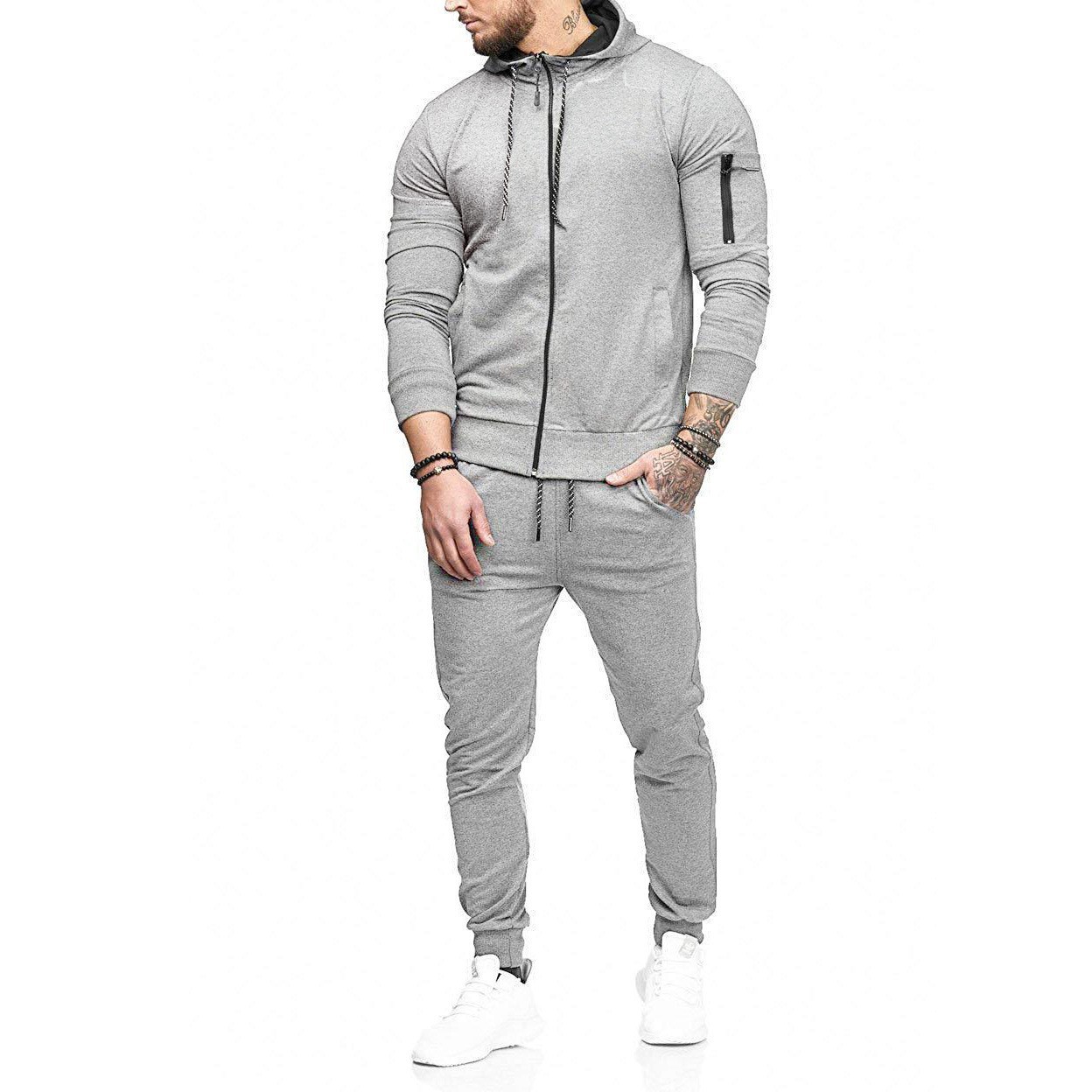 ZITY Men's Slim Fit Sportswear Autumn Hooded Sweater Suit-DUMFH04991|Zitysports