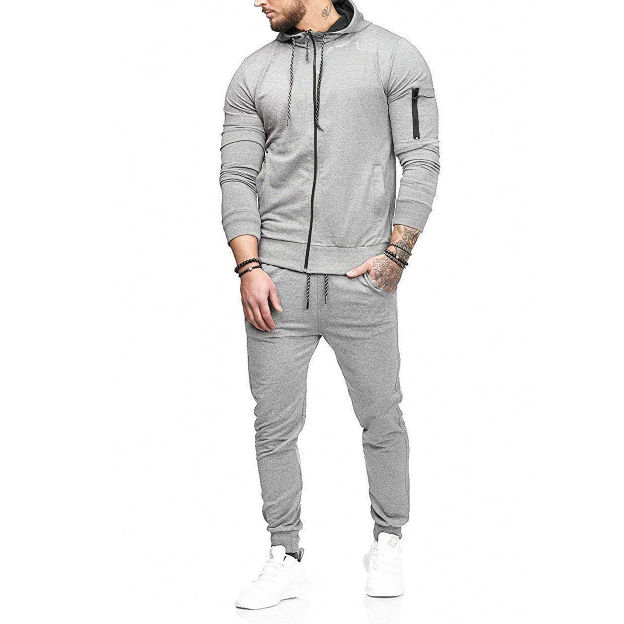 ZITY Men's Slim Fit Sportswear Autumn Hooded Sweater Suit-DUMFH04991|Zitysports