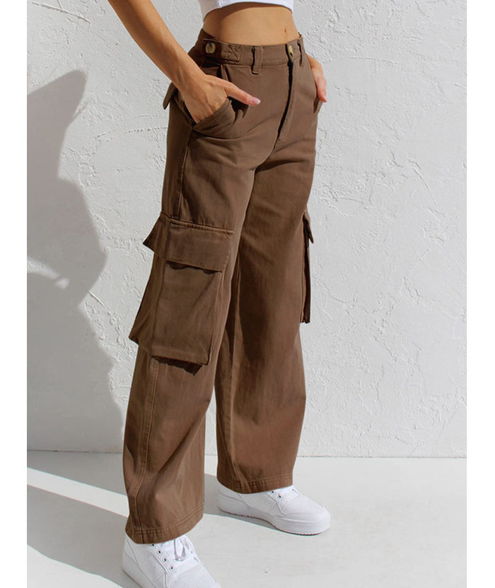 ZITY Women's Wide Leg Straight Multi Pockets Cargo Pant-DUWCP06165