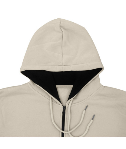 Men's Solid Color Zipper Hooded Sports Fleece Warm Sweatshirt Jacket-DUMFH04803 | Zitysports