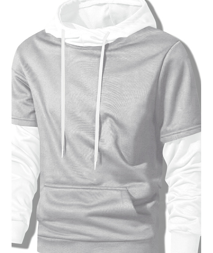 ZITY Men's Contrast Color Hooded Drawstring Pocket Long Sleeve Sweater-DUMHD04936|Zitysports