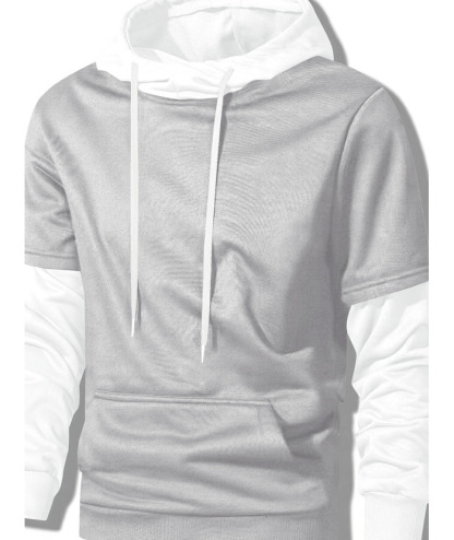 ZITY Men's Contrast Color Hooded Drawstring Pocket Long Sleeve Sweater-DUMHD04936|Zitysports
