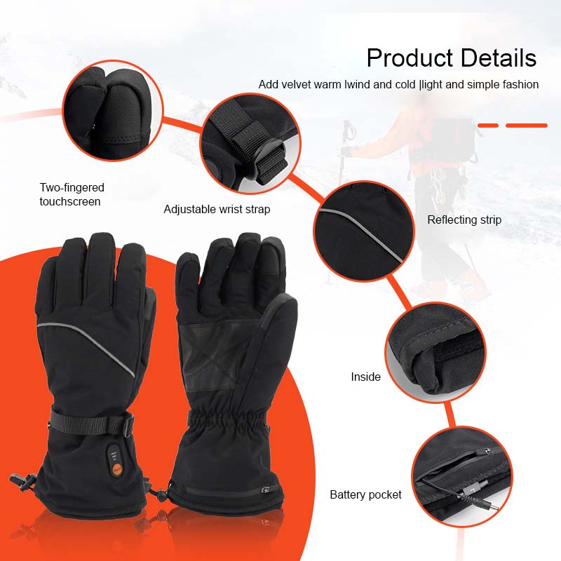 ZITY Unisex 7.4V 3000mAh Battery USB Charging Heating Gloves-DUOST06416