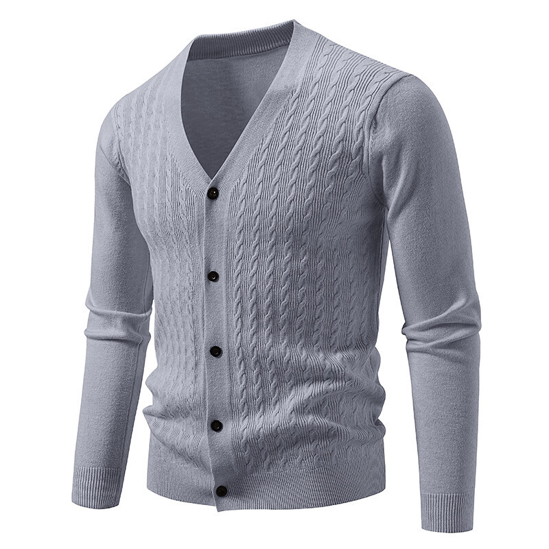 ZITY Men's Button Up V Neck Fleece Sweater-DUMFH06532