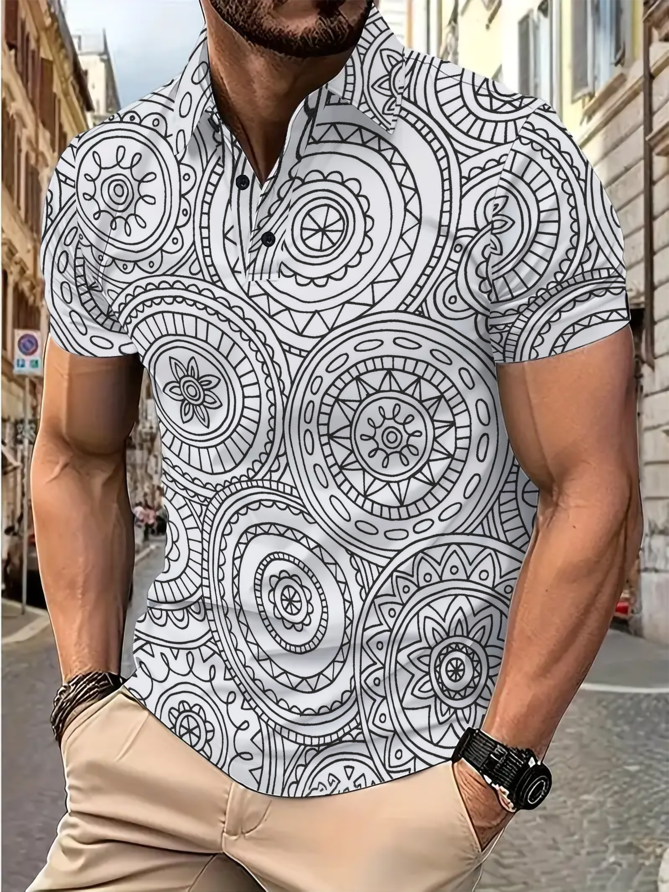 ZITY Men's Printed Button Down Stylish Summer Wear Polo Shirt