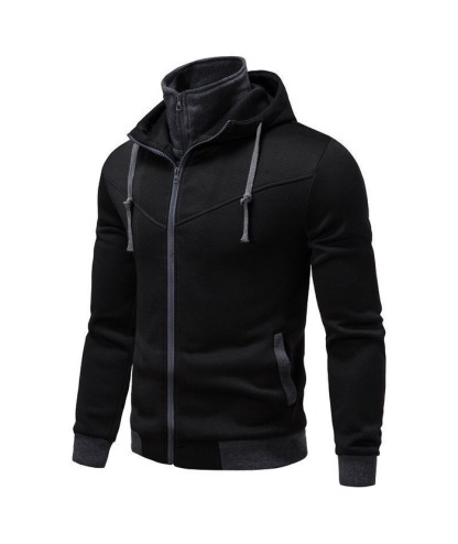 Men's Fake Two-Piece Stand Collar Full-Zip Hoodie -DUMFH04828 | Zitysports