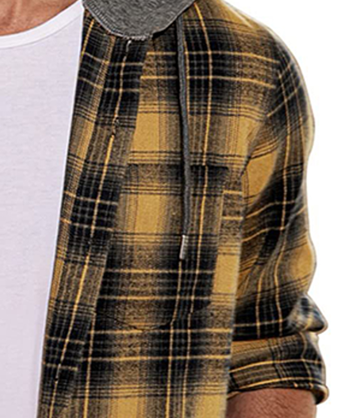 ZITY Men's Plaid Flannel Hoodie Shirt-DUMLT05332|Zitysports