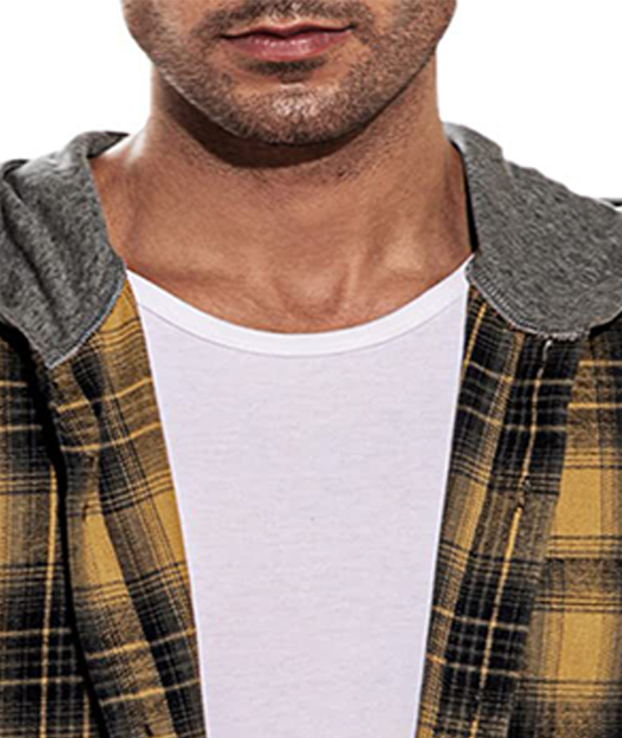 ZITY Men's Plaid Flannel Hoodie Shirt-DUMLT05332|Zitysports