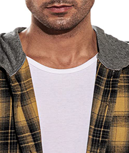 ZITY Men's Plaid Flannel Hoodie Shirt-DUMLT05332|Zitysports