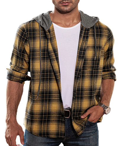ZITY Men's Plaid Flannel Hoodie Shirt-DUMLT05332|Zitysports