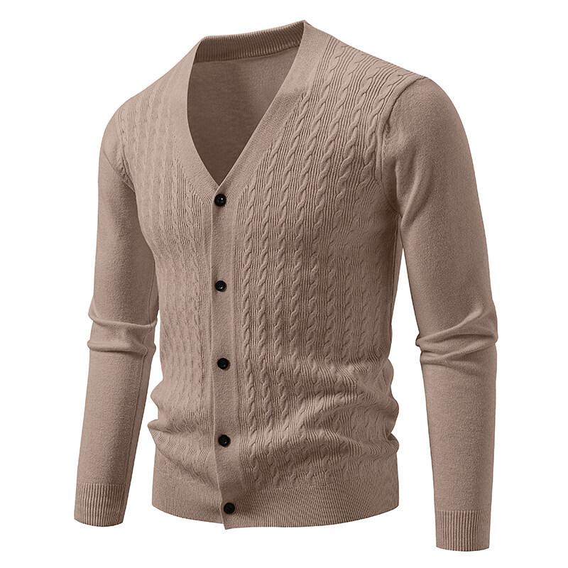 ZITY Men's Button Up V Neck Fleece Sweater-DUMFH06532